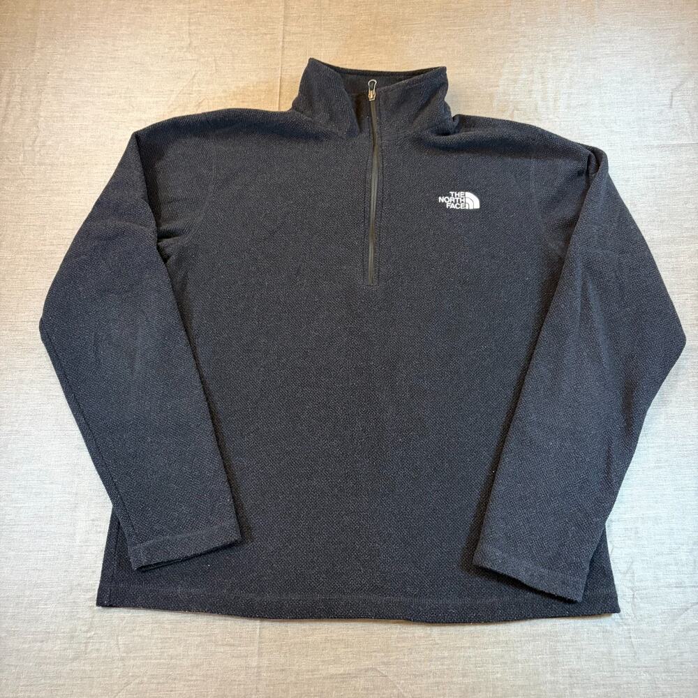 The North Face Quarter Zip Fleece Size L Black Textured Pullover